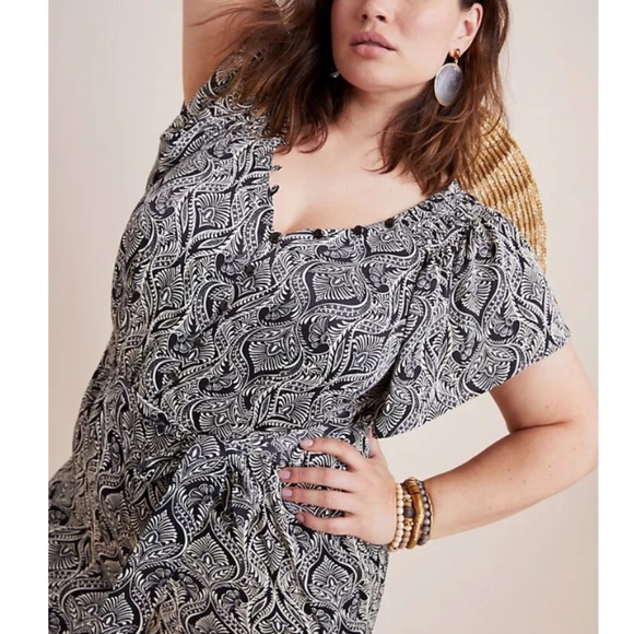 Anthropologie - Zadie Satin Back White Floral Short Sleeve Jumpsuit - 24 / 3X - Picture 2 of 2